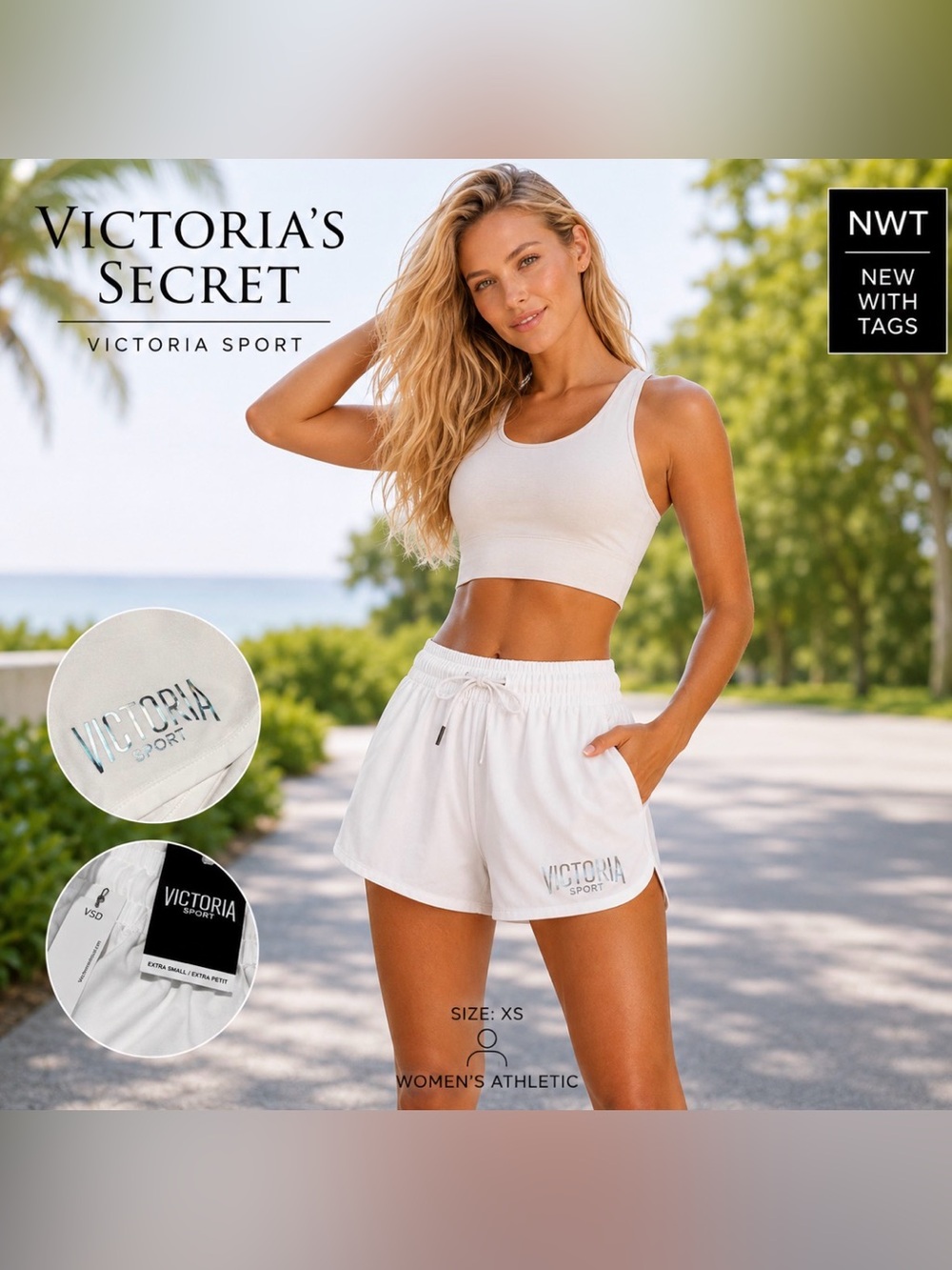 Victoria Sport by Victoria's Secret White Running Shorts XS Lined Athletic NWT